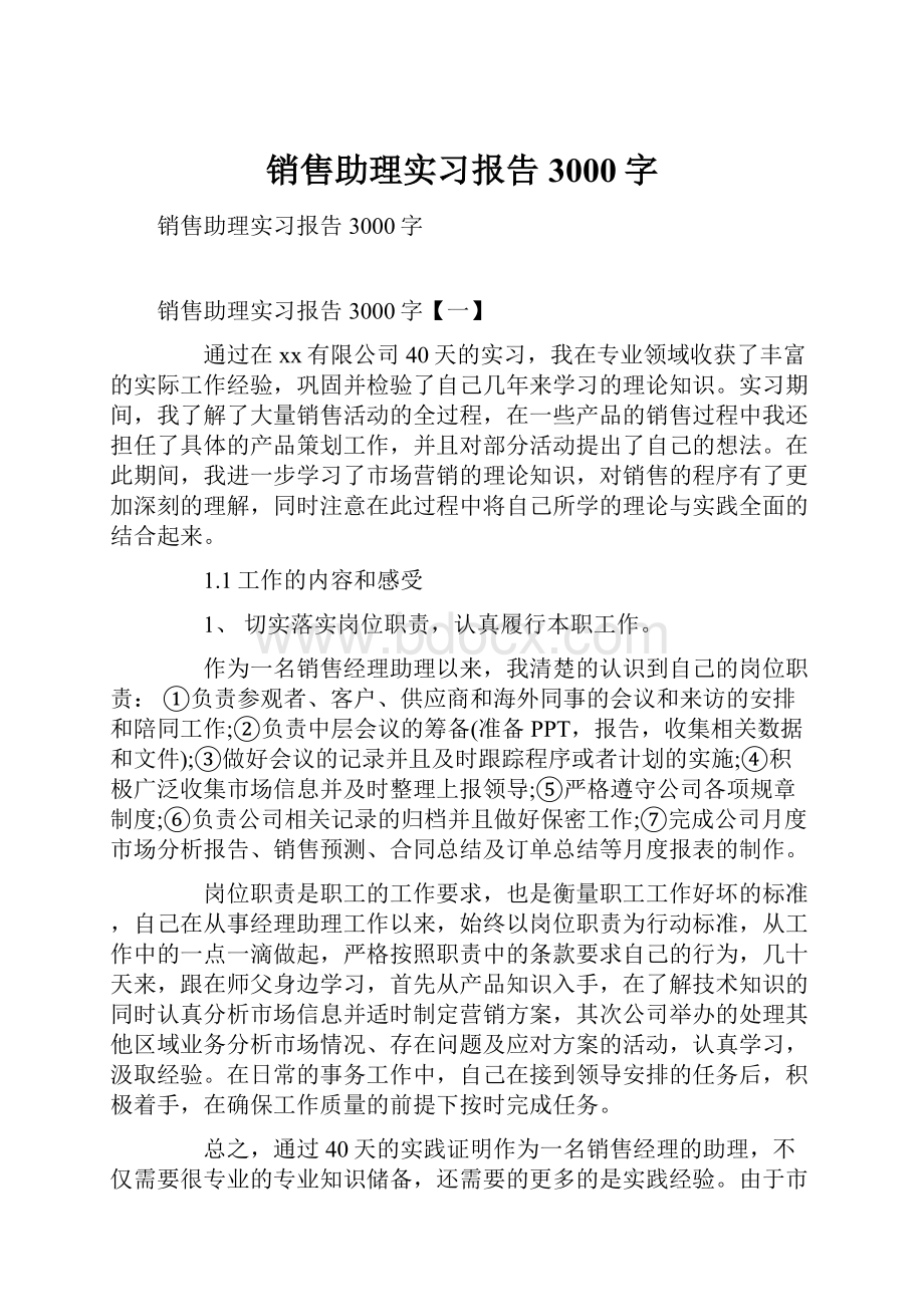 销售助理实习报告3000字.docx