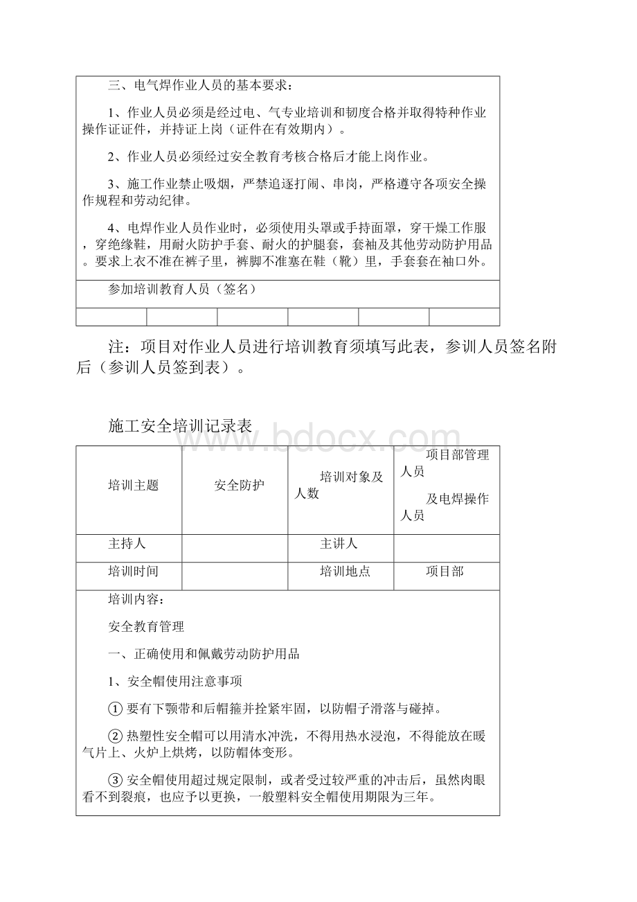 施工安全的教育培训记录表.docx_第2页