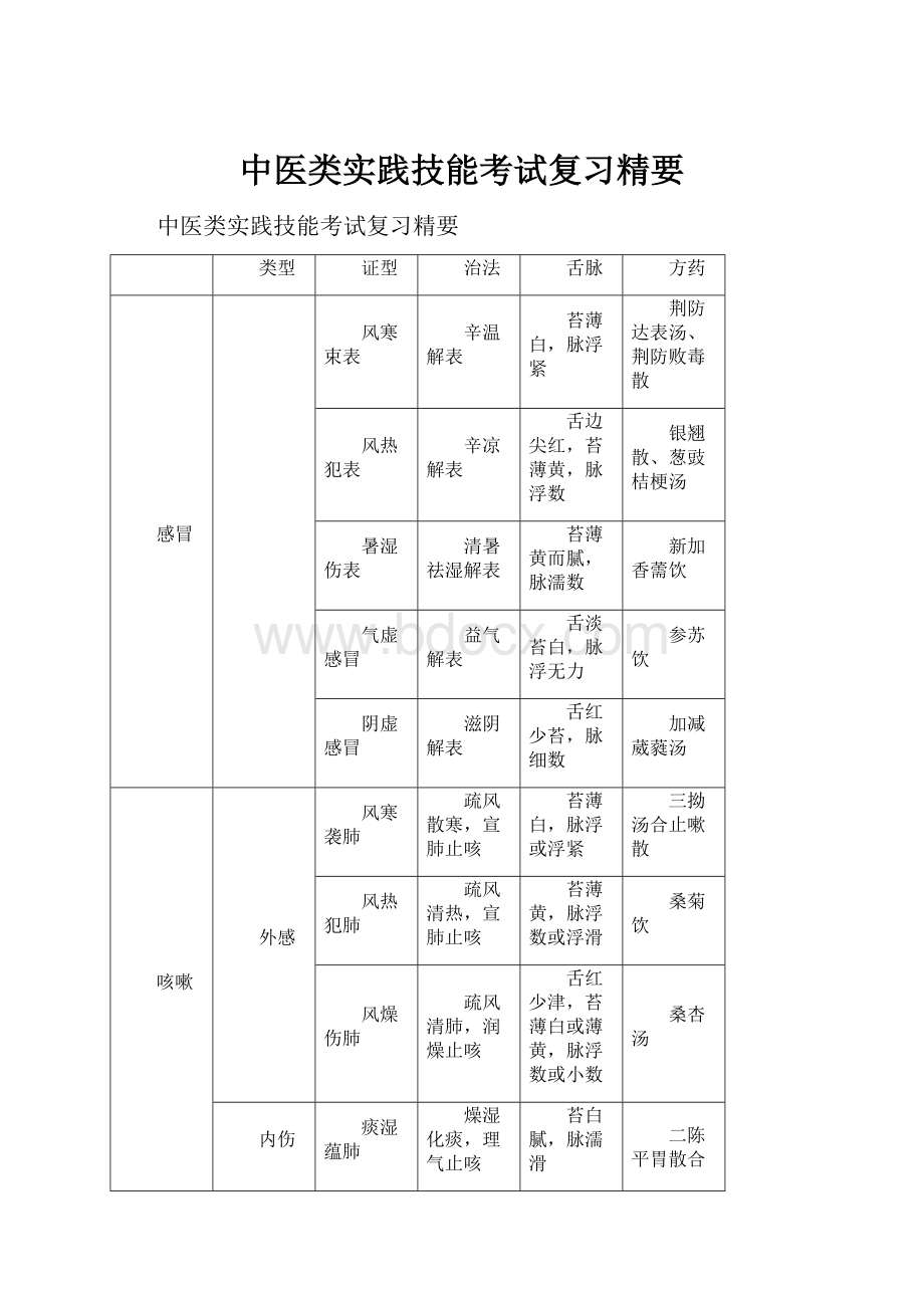 中医类实践技能考试复习精要.docx