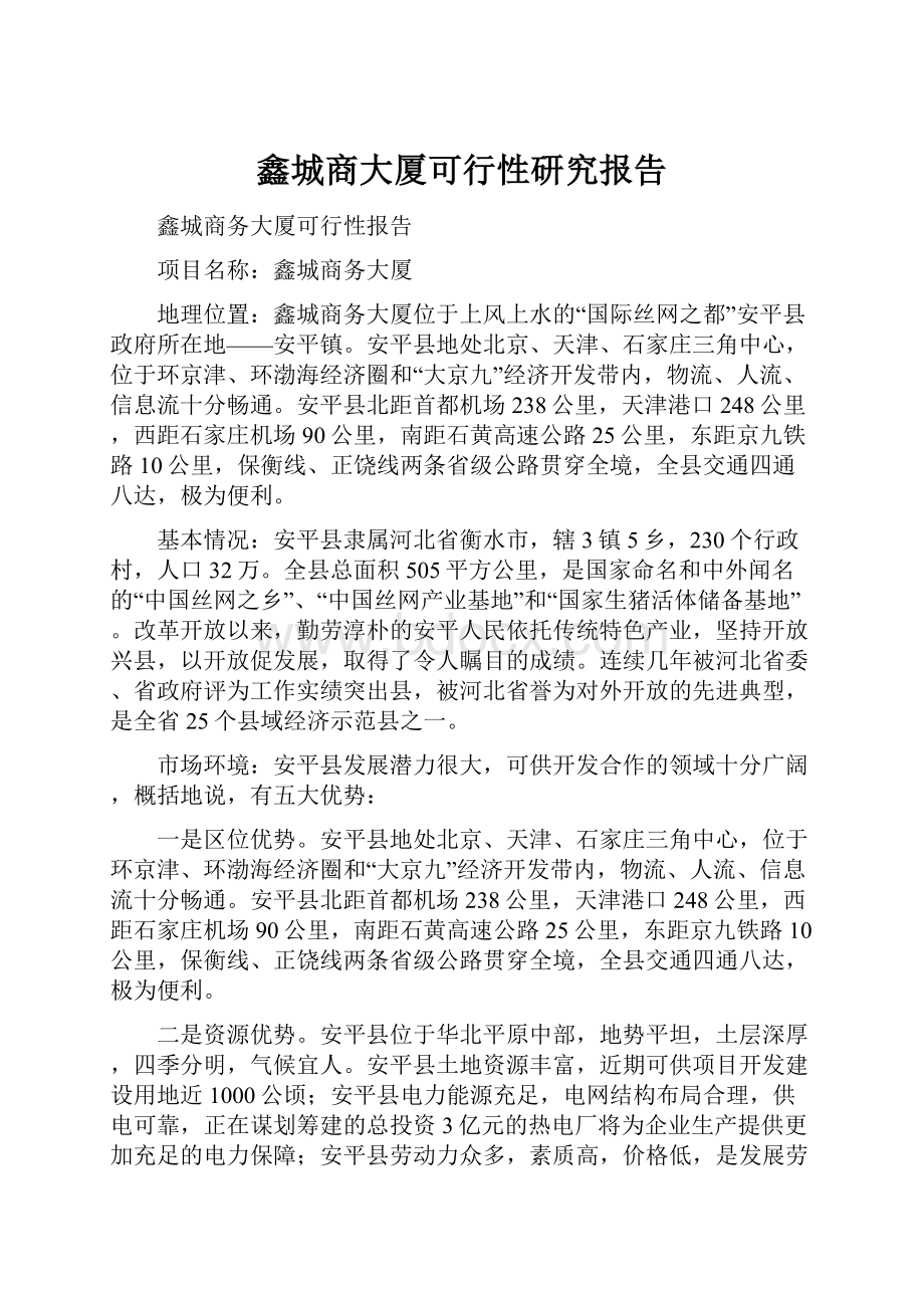 鑫城商大厦可行性研究报告.docx