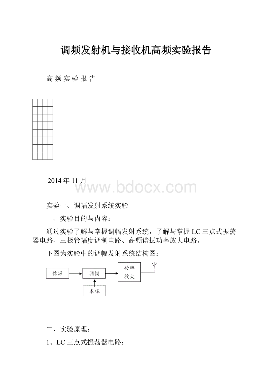 调频发射机与接收机高频实验报告.docx_第1页