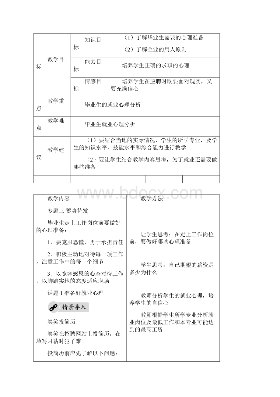 《就业与创业指导》教案专题三蓄势待发版全国职业院校通用教材.docx_第2页