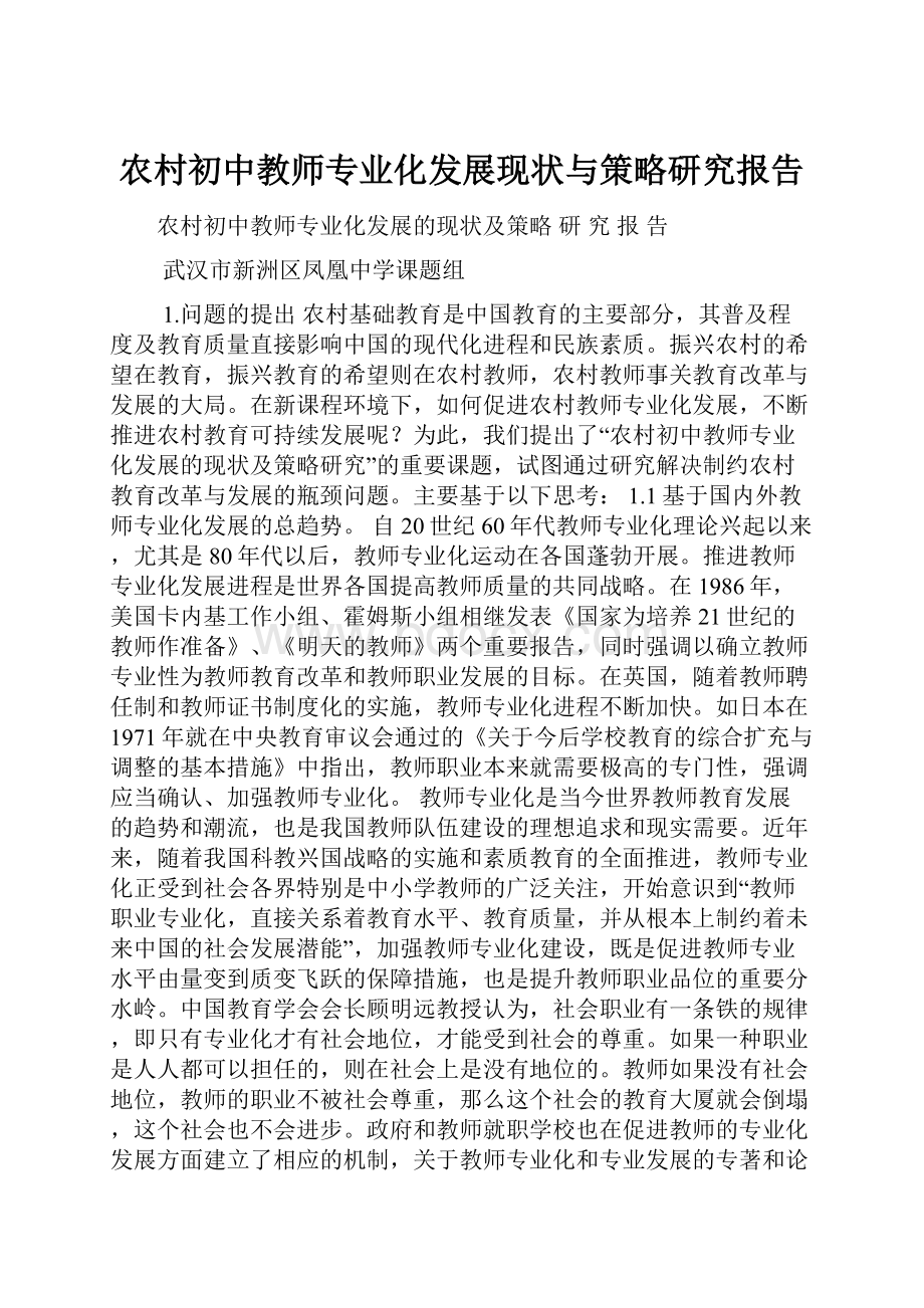 农村初中教师专业化发展现状与策略研究报告.docx