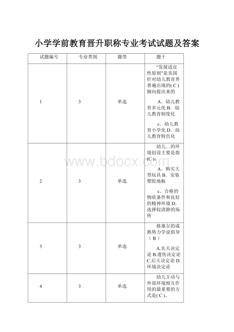 小学学前教育晋升职称专业考试试题及答案.docx