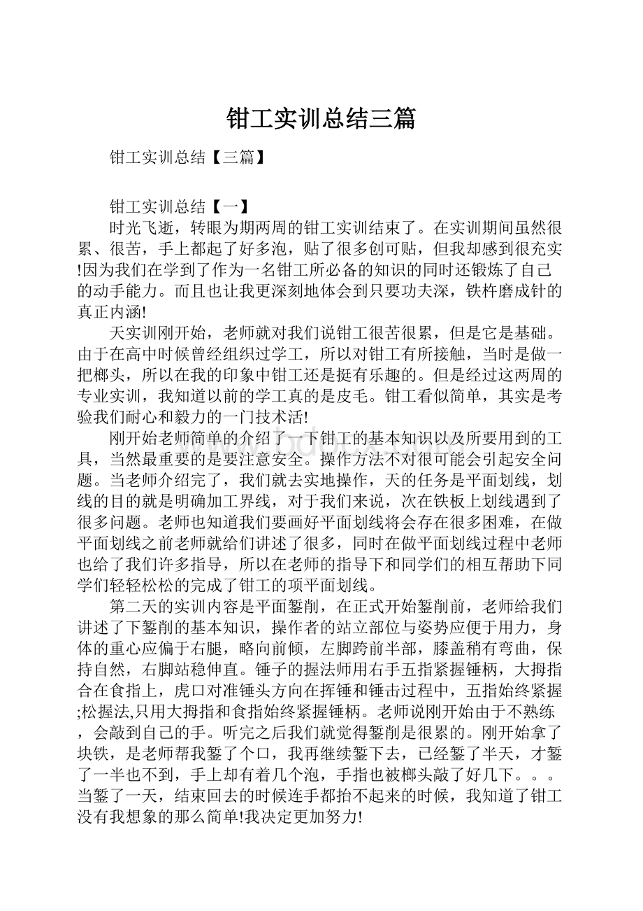 钳工实训总结三篇.docx_第1页