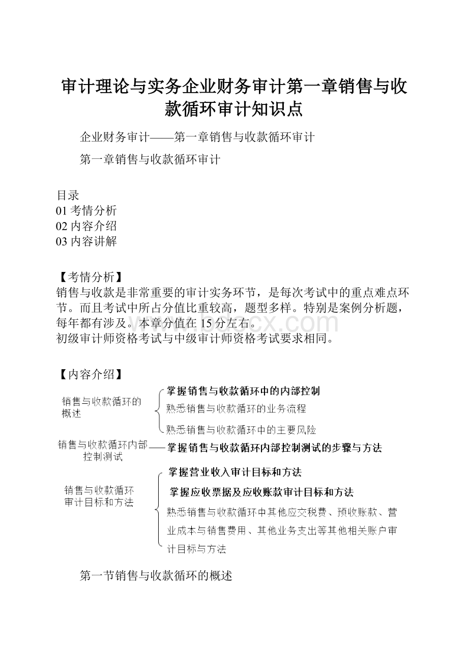 审计理论与实务企业财务审计第一章销售与收款循环审计知识点.docx