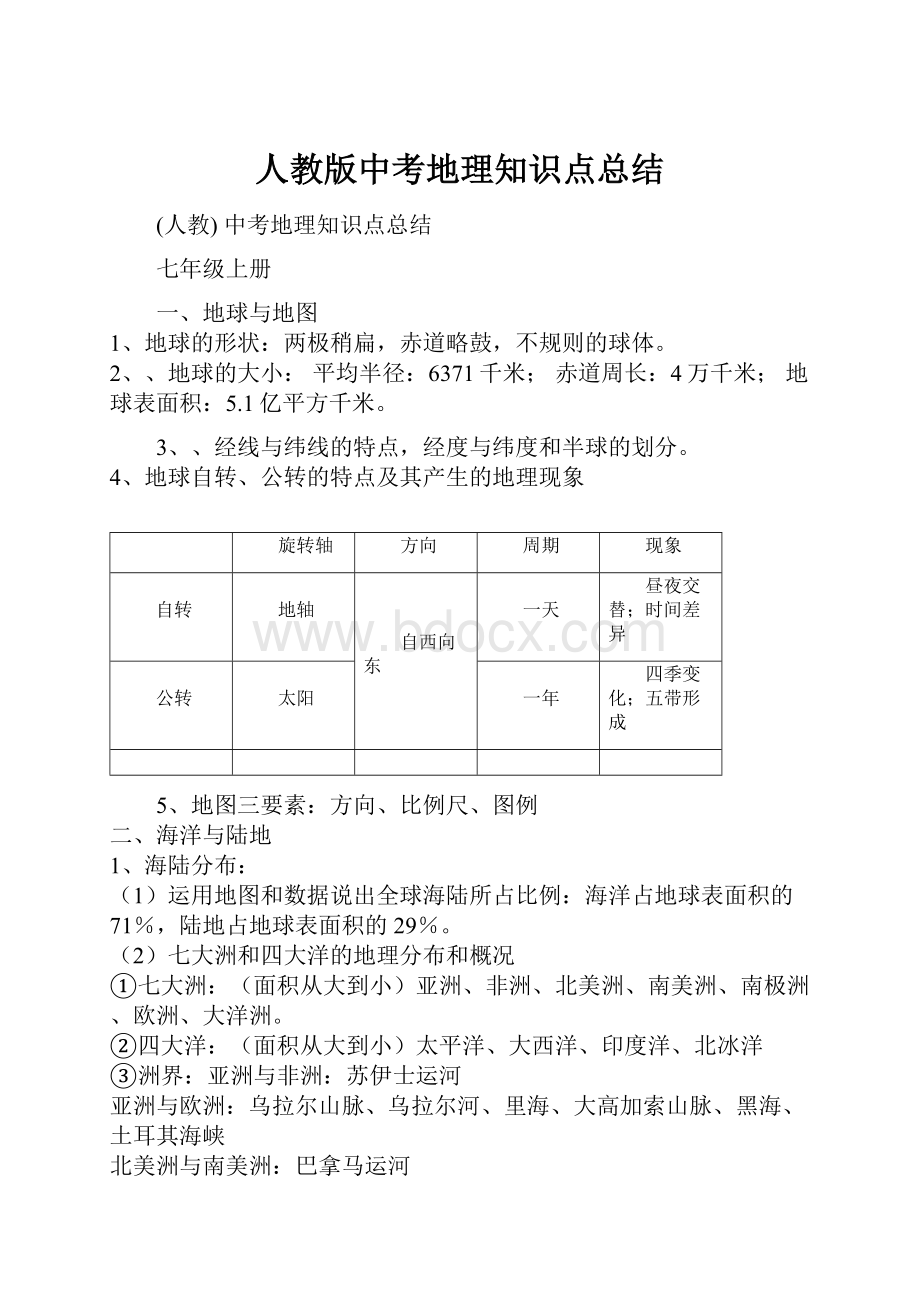 人教版中考地理知识点总结.docx_第1页