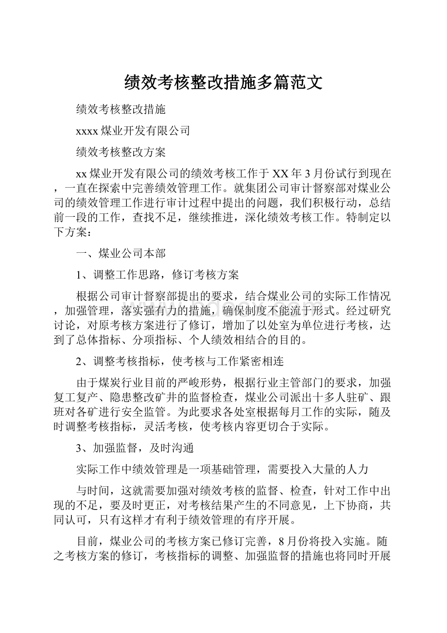 绩效考核整改措施多篇范文.docx