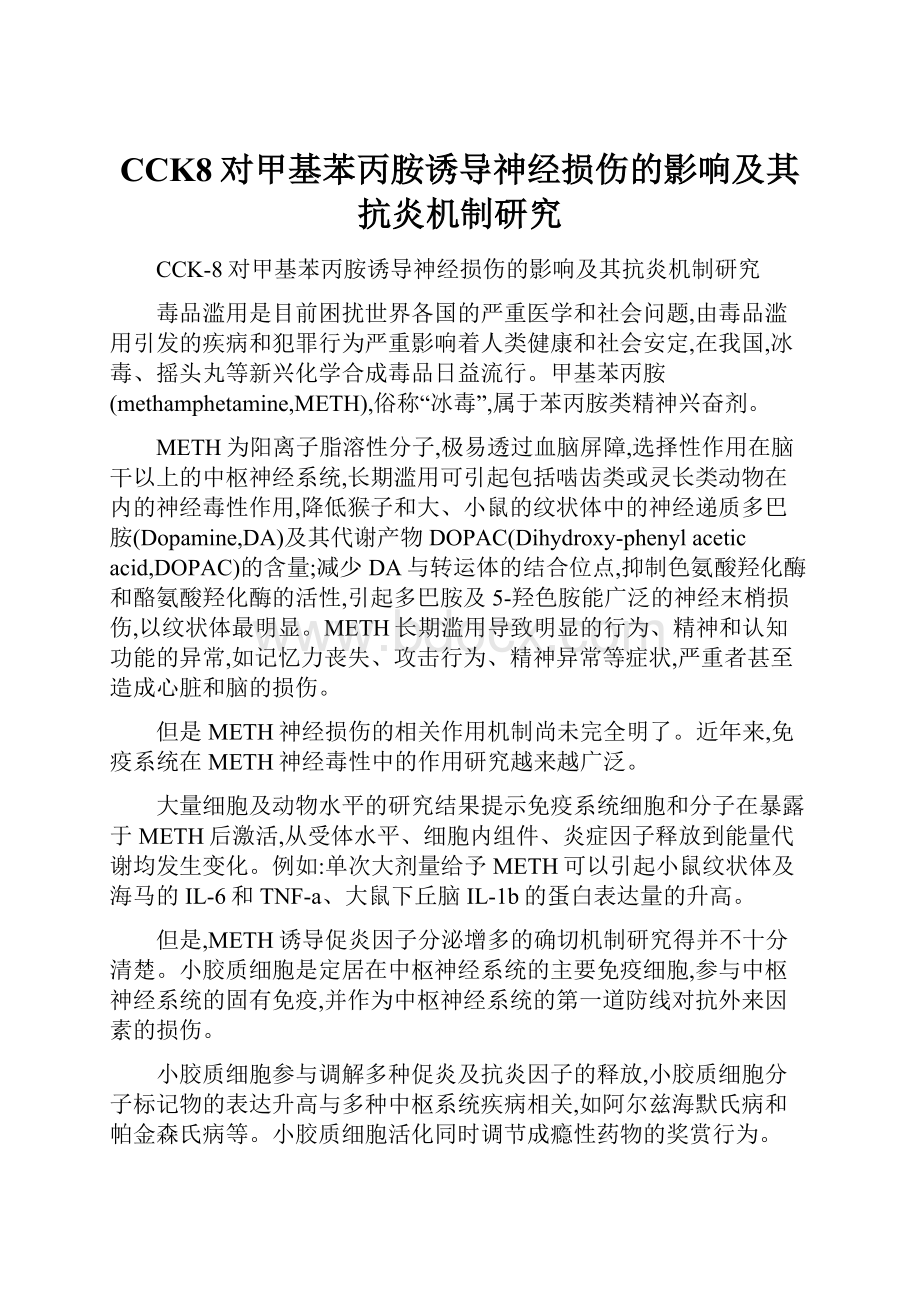 CCK8对甲基苯丙胺诱导神经损伤的影响及其抗炎机制研究.docx_第1页