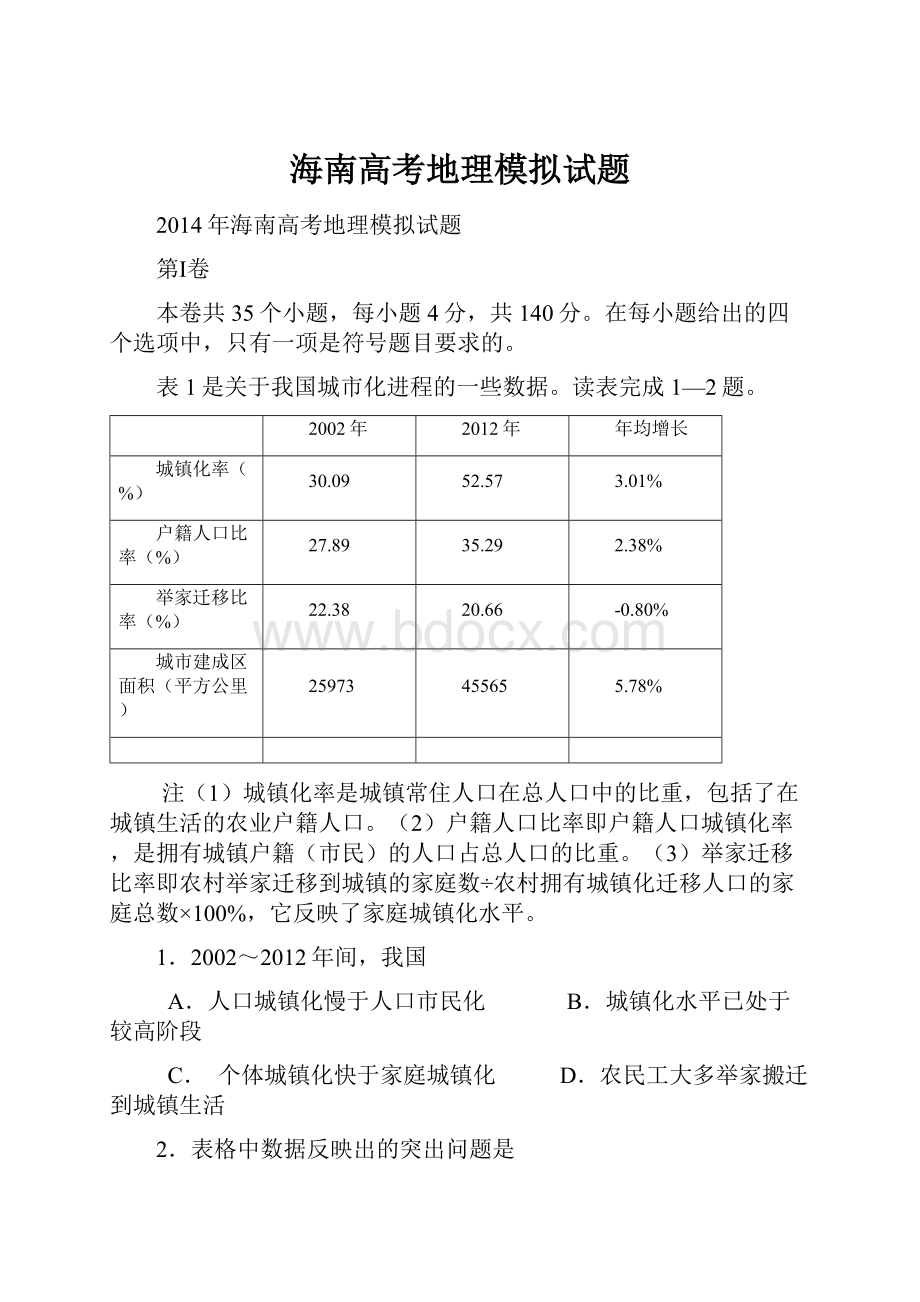 海南高考地理模拟试题.docx_第1页