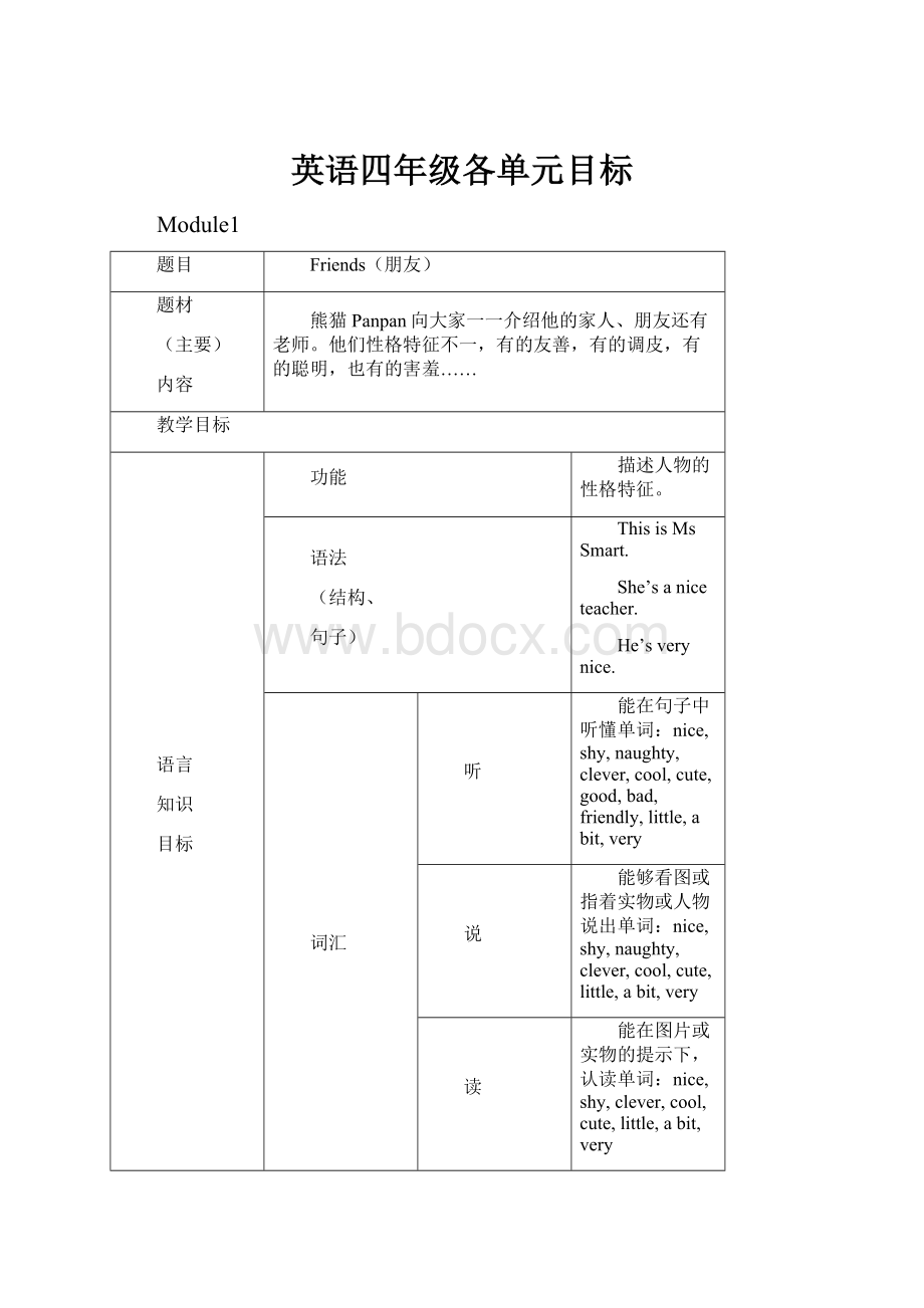 英语四年级各单元目标.docx_第1页