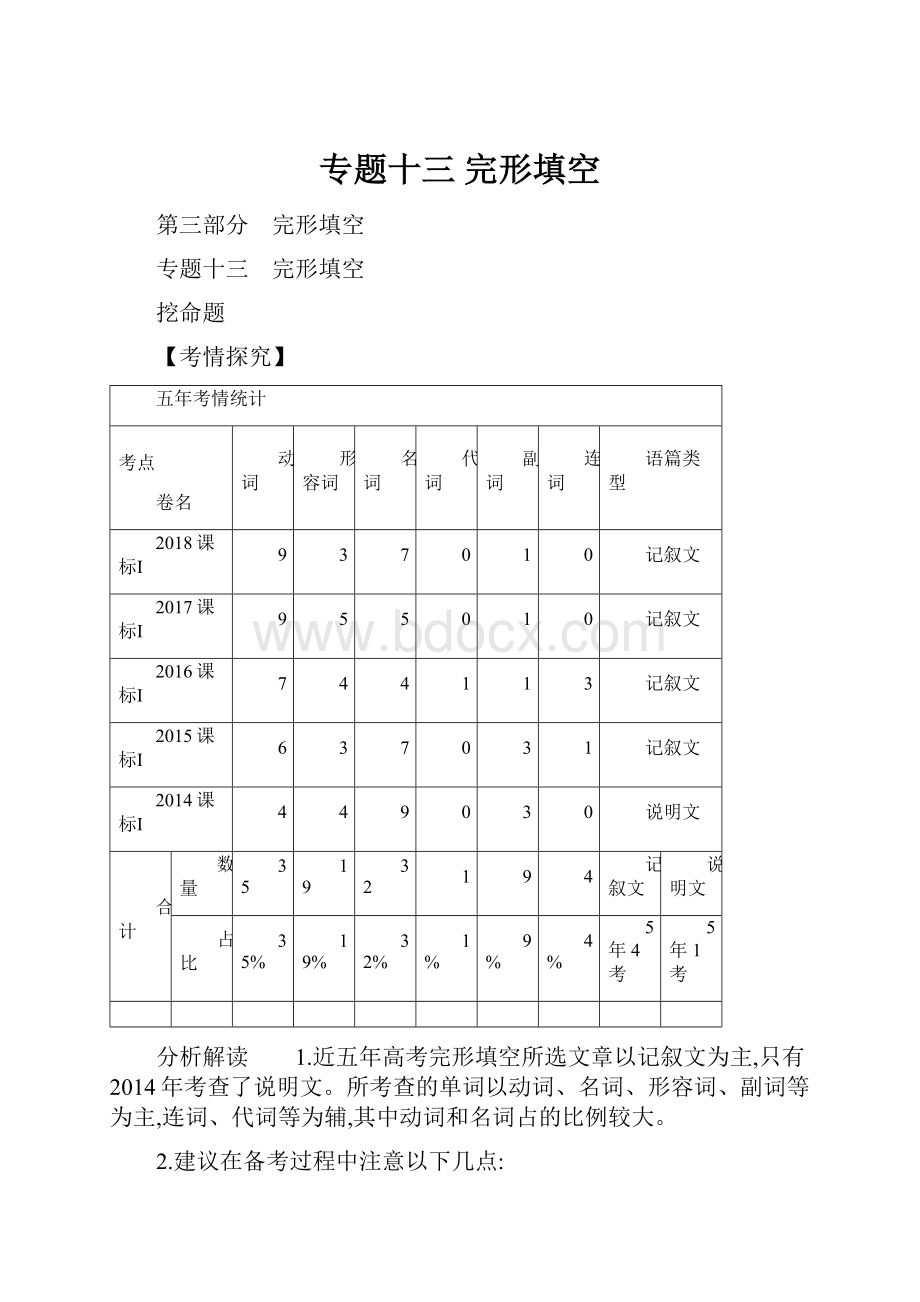 专题十三完形填空.docx_第1页