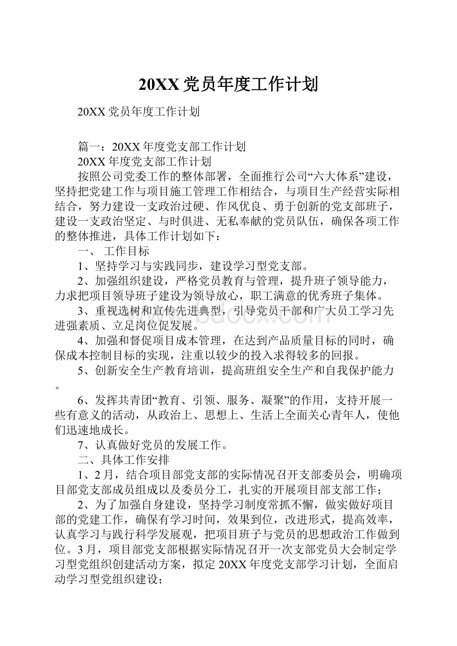 20XX党员年度工作计划.docx_第1页