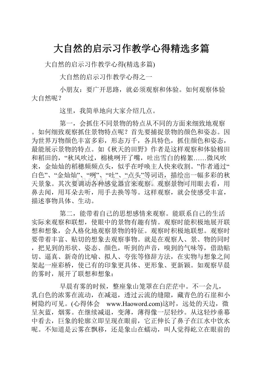 大自然的启示习作教学心得精选多篇.docx