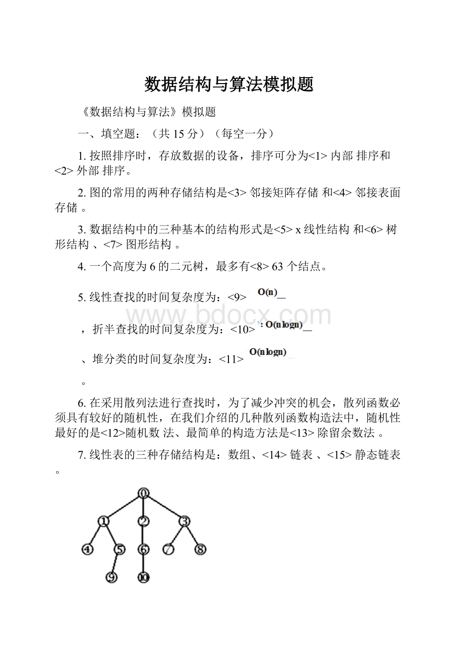 数据结构与算法模拟题.docx