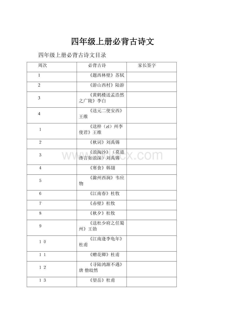 四年级上册必背古诗文.docx