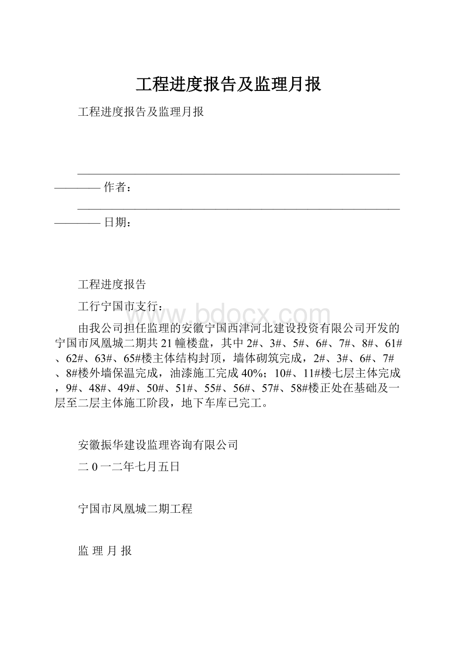 工程进度报告及监理月报.docx