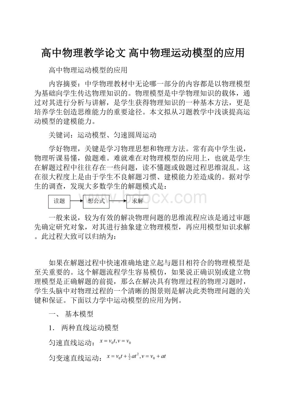 高中物理教学论文 高中物理运动模型的应用.docx_第1页