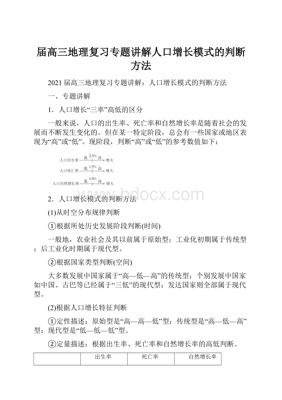 届高三地理复习专题讲解人口增长模式的判断方法.docx_第1页