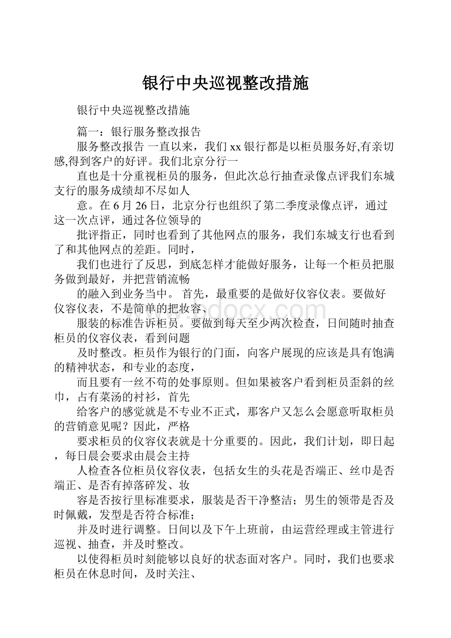 银行中央巡视整改措施.docx