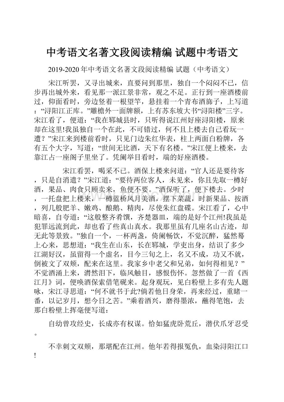 中考语文名著文段阅读精编 试题中考语文.docx