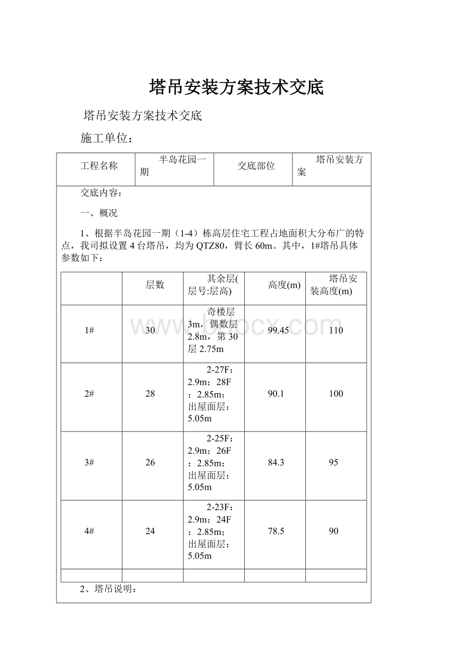 塔吊安装方案技术交底.docx