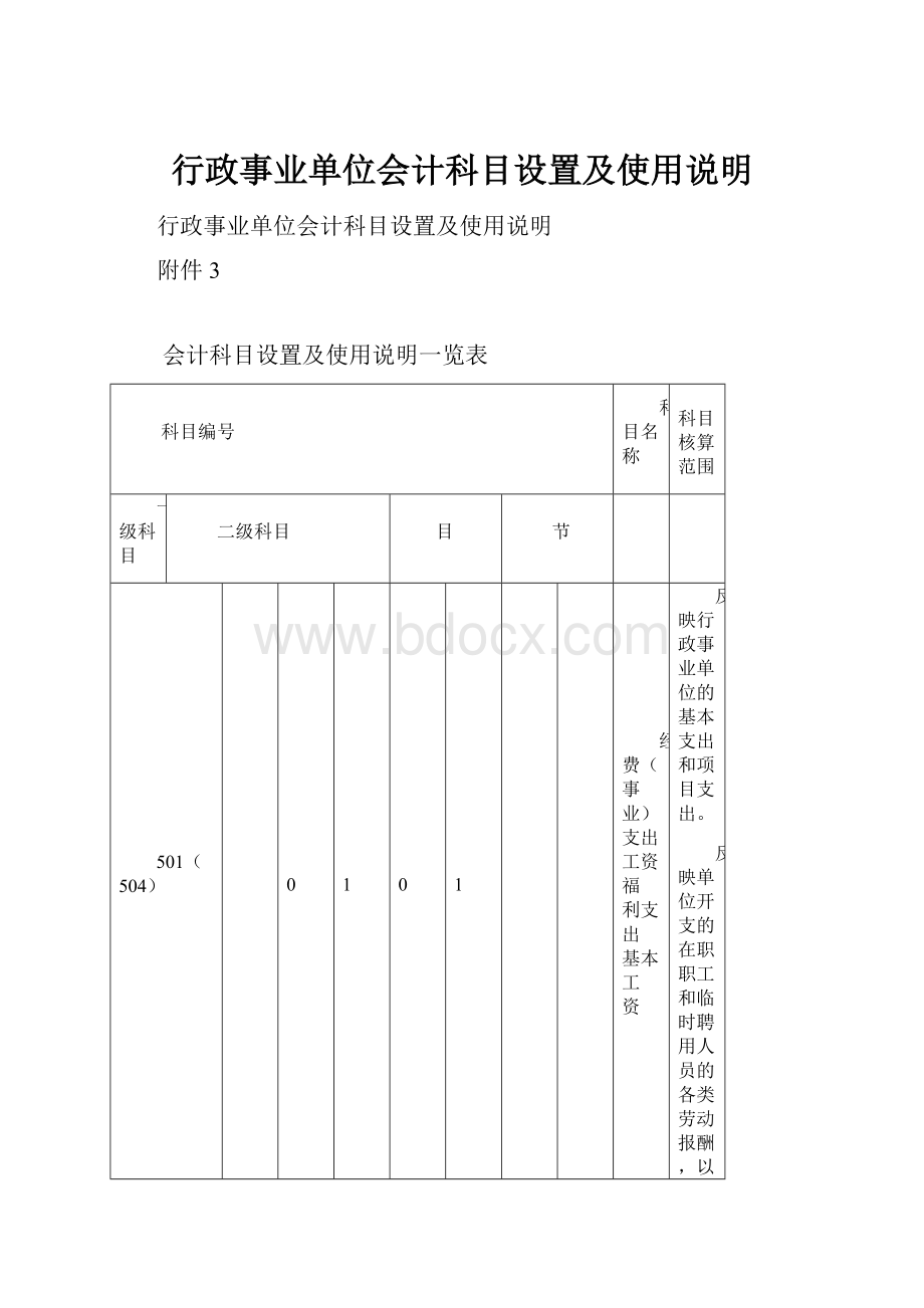 行政事业单位会计科目设置及使用说明.docx