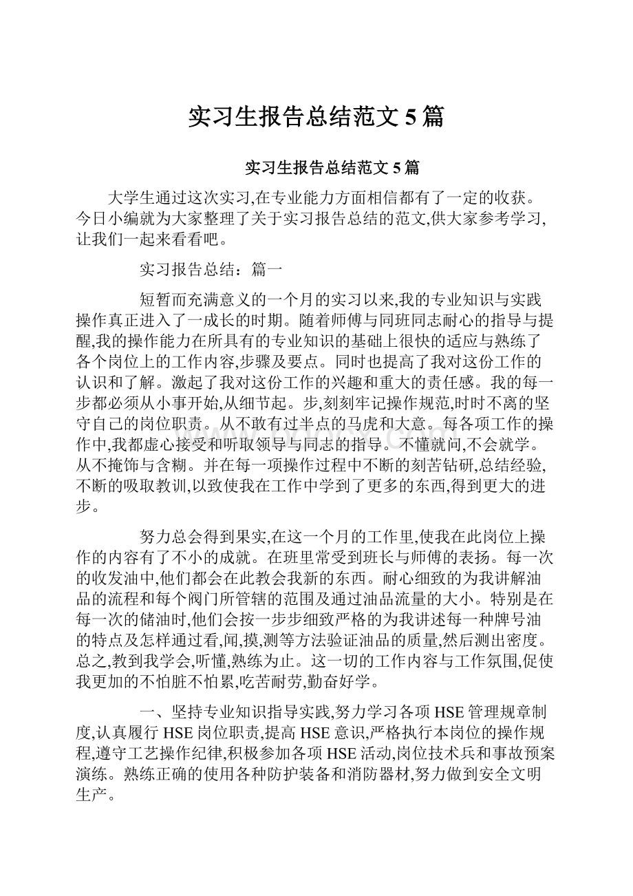 实习生报告总结范文5篇.docx