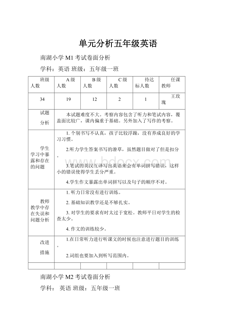 单元分析五年级英语.docx_第1页