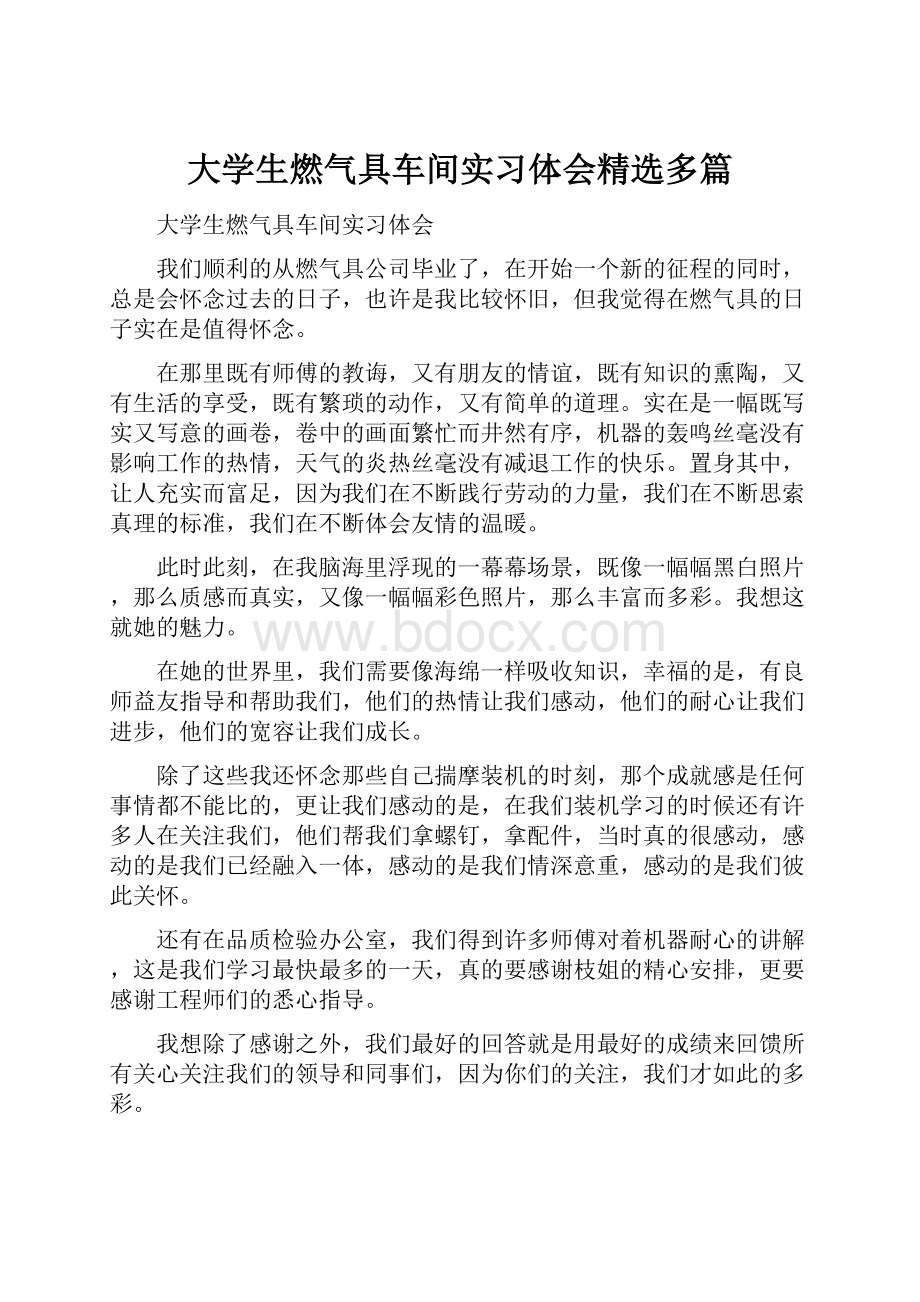 大学生燃气具车间实习体会精选多篇.docx_第1页