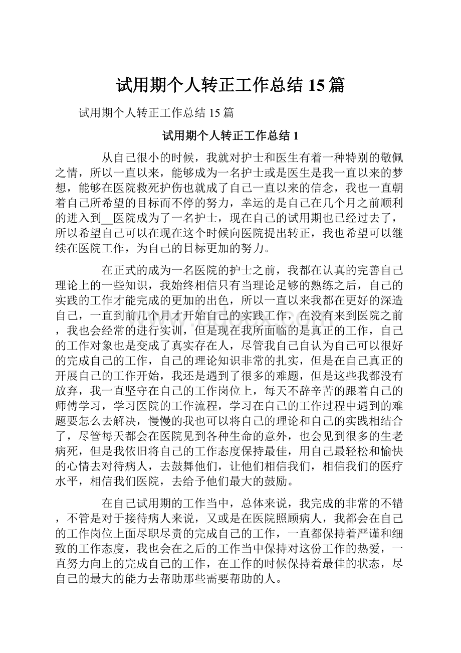 试用期个人转正工作总结 15篇.docx