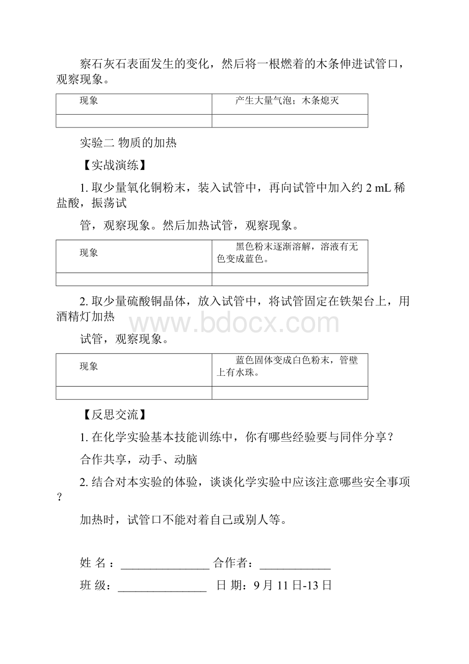 鲁教版九年级化学学生实验报告19附答案.docx_第2页