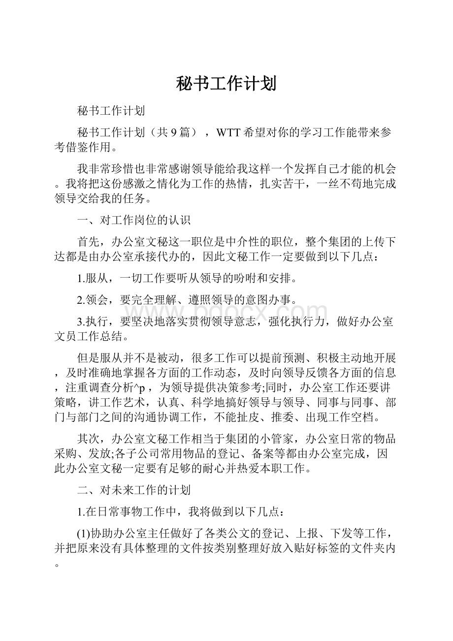 秘书工作计划.docx_第1页