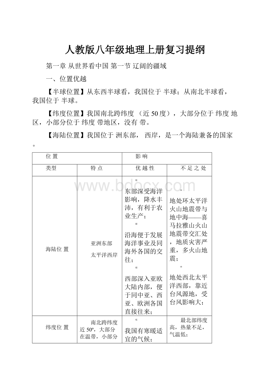 人教版八年级地理上册复习提纲.docx_第1页