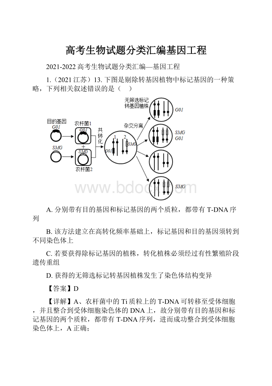 高考生物试题分类汇编基因工程.docx