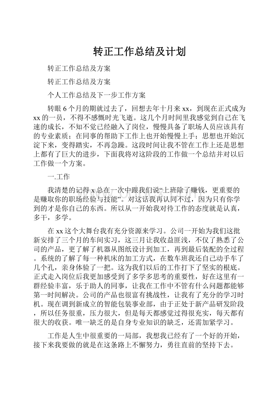 转正工作总结及计划.docx_第1页