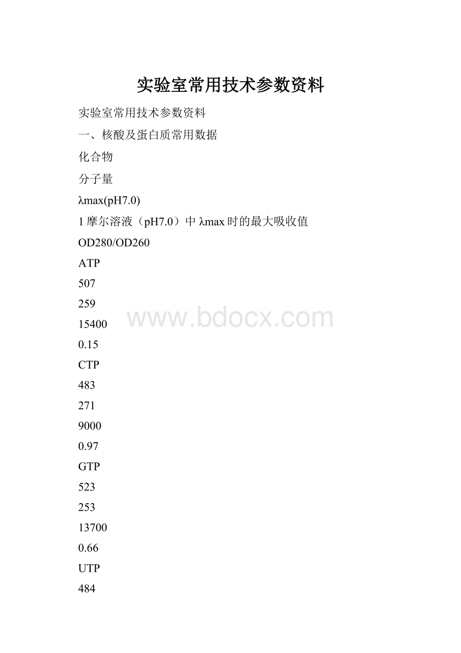 实验室常用技术参数资料.docx_第1页