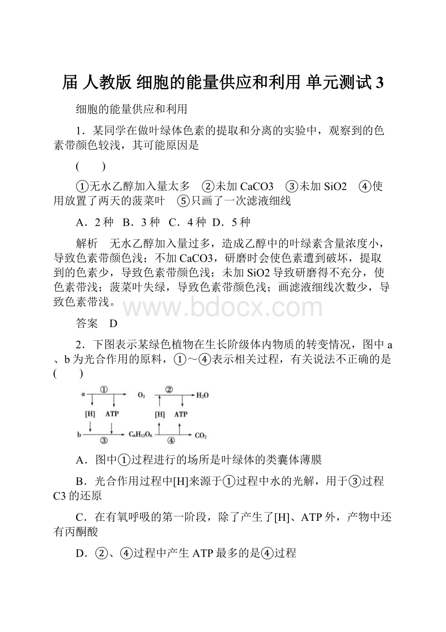 届 人教版 细胞的能量供应和利用 单元测试 3.docx_第1页