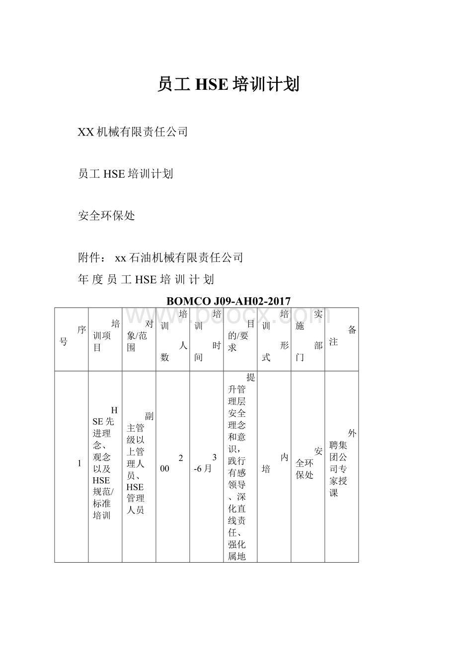 员工HSE培训计划.docx