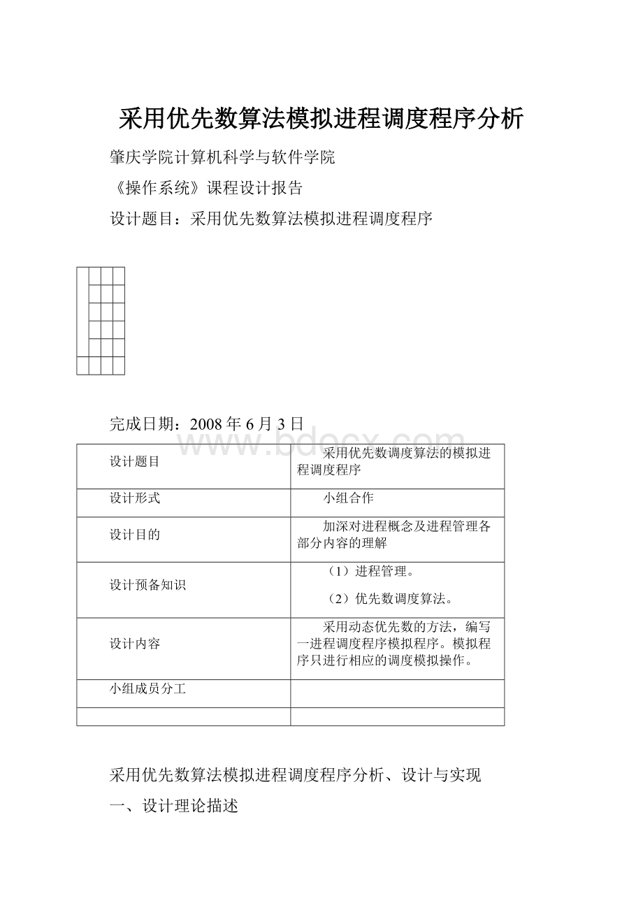 采用优先数算法模拟进程调度程序分析.docx_第1页