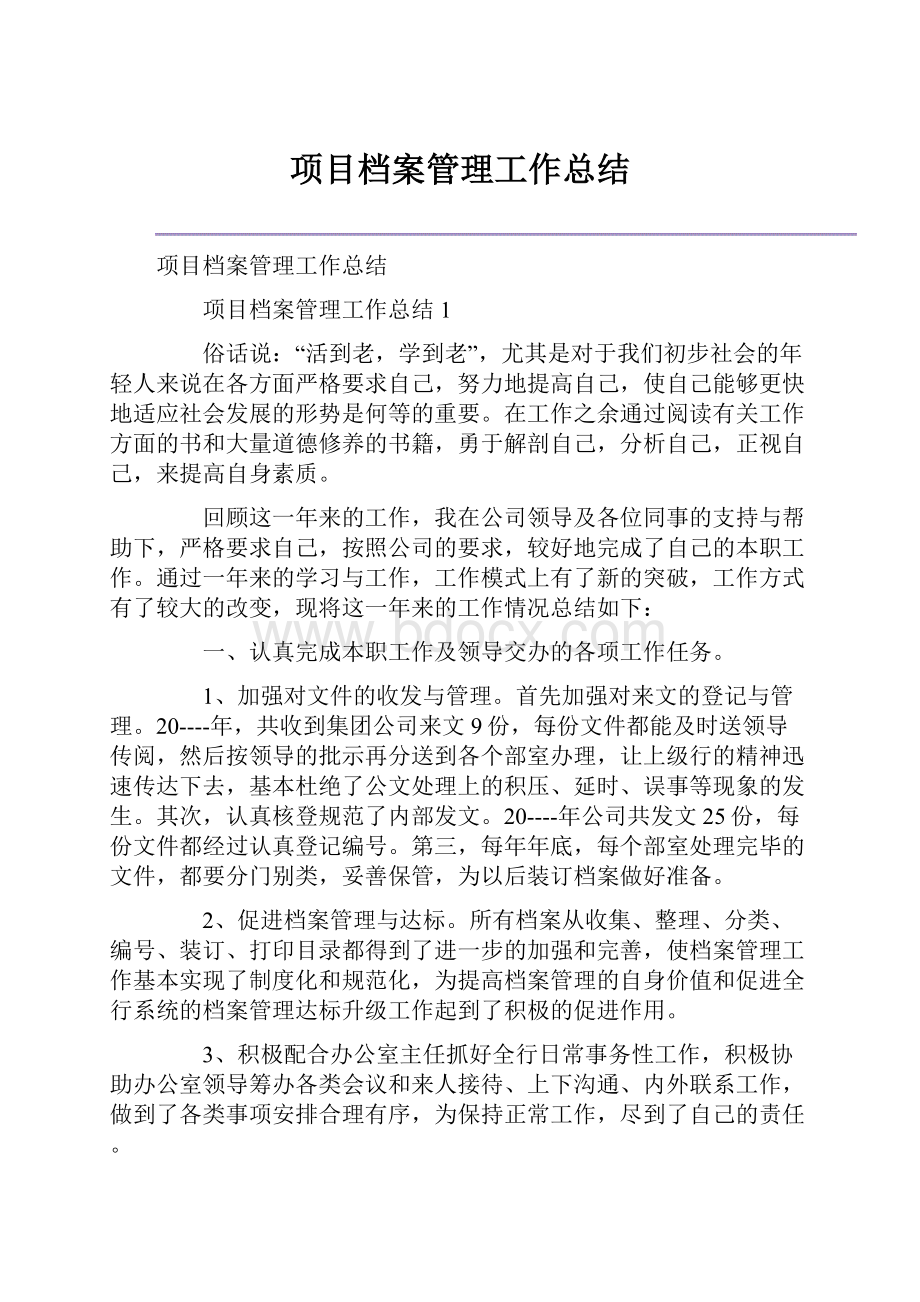 项目档案管理工作总结.docx_第1页