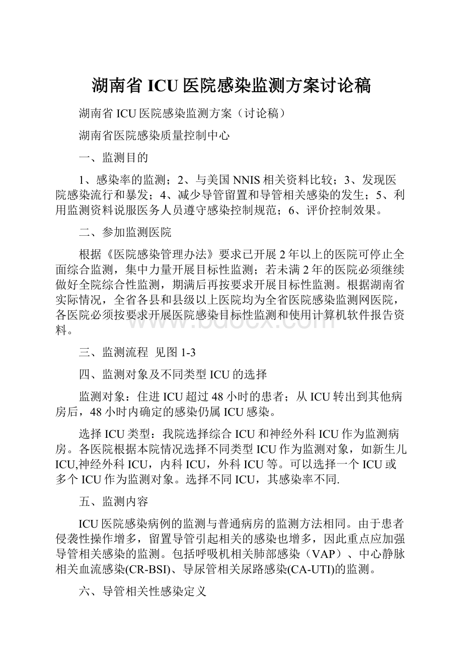 湖南省ICU医院感染监测方案讨论稿.docx