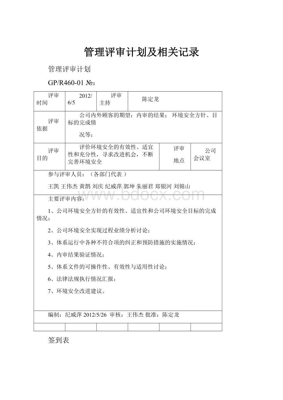 管理评审计划及相关记录.docx