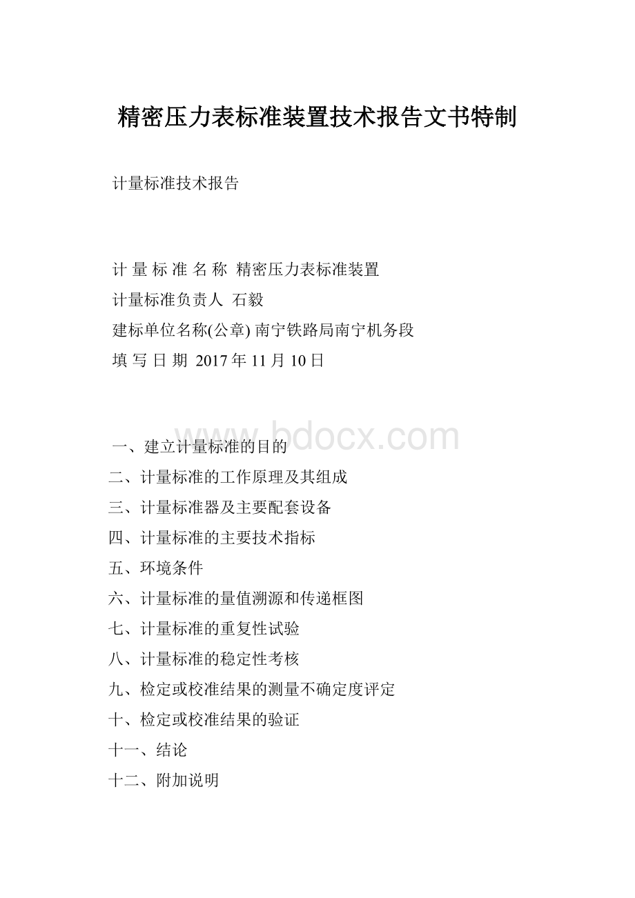 精密压力表标准装置技术报告文书特制.docx