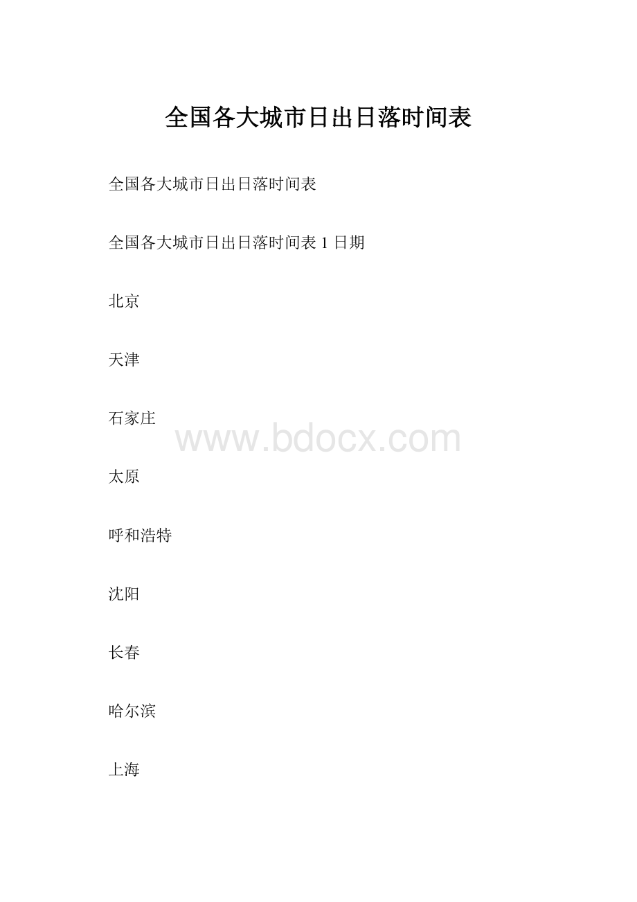 全国各大城市日出日落时间表.docx_第1页