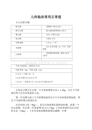 儿科临床常用正常值.docx