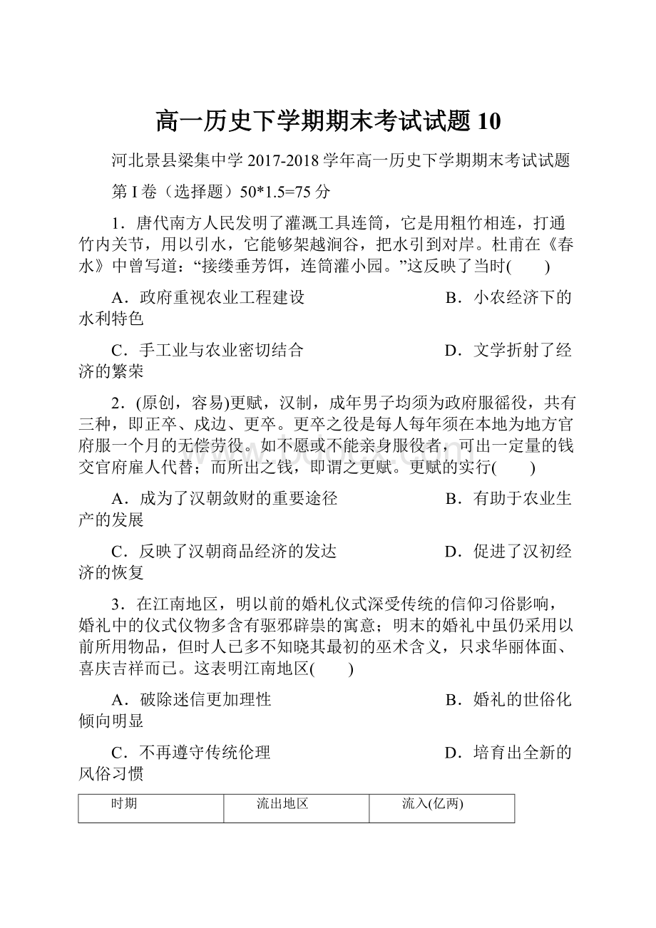 高一历史下学期期末考试试题10.docx