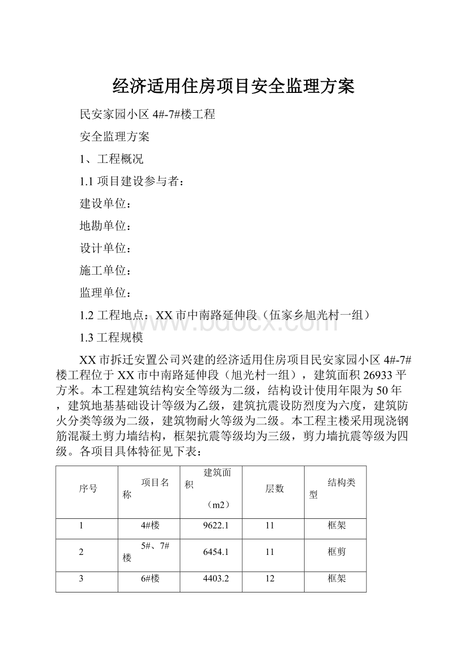 经济适用住房项目安全监理方案.docx_第1页