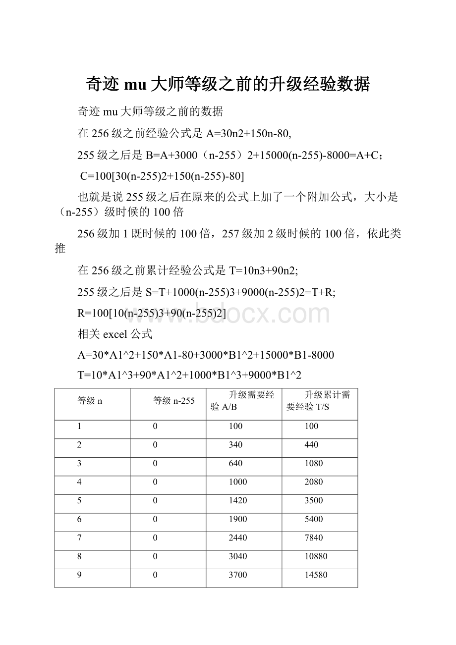 奇迹mu大师等级之前的升级经验数据.docx_第1页