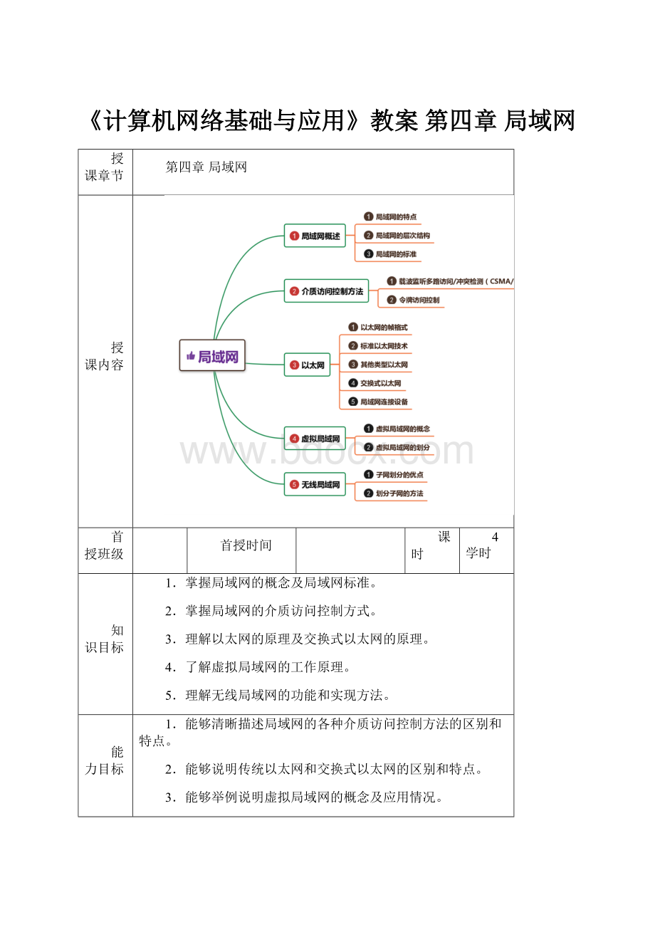 《计算机网络基础与应用》教案 第四章 局域网.docx_第1页